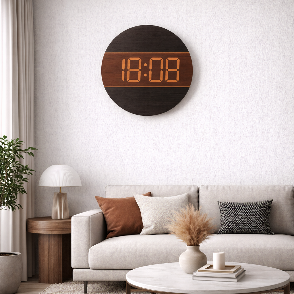 Horloge Murale digitale LED en Bois- Numérique