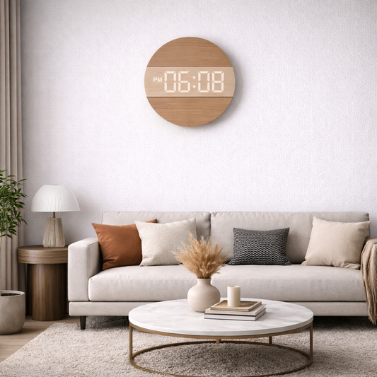 Horloge Murale digitale LED en Bois- Numérique