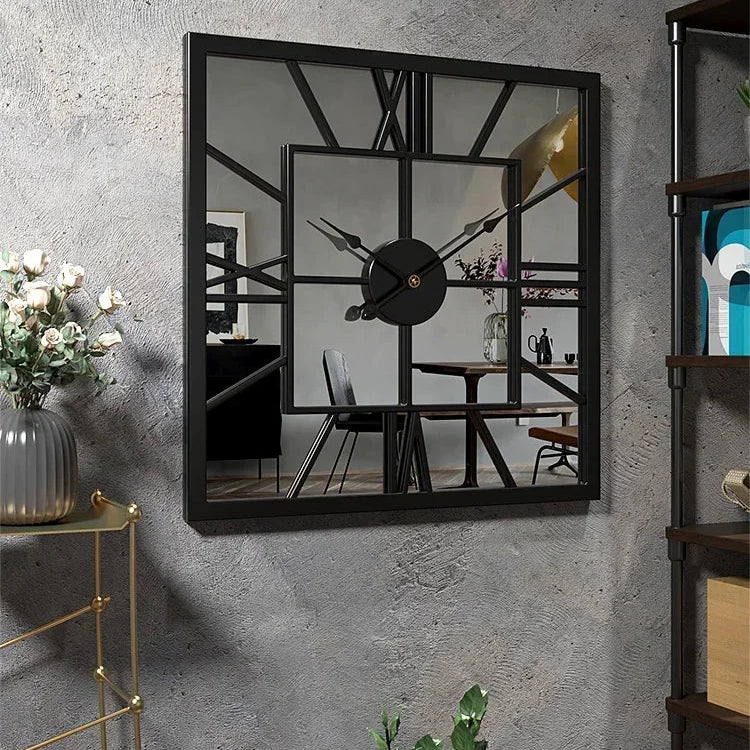 Grande Horloge Murale Miroir Carrée Design Moderne