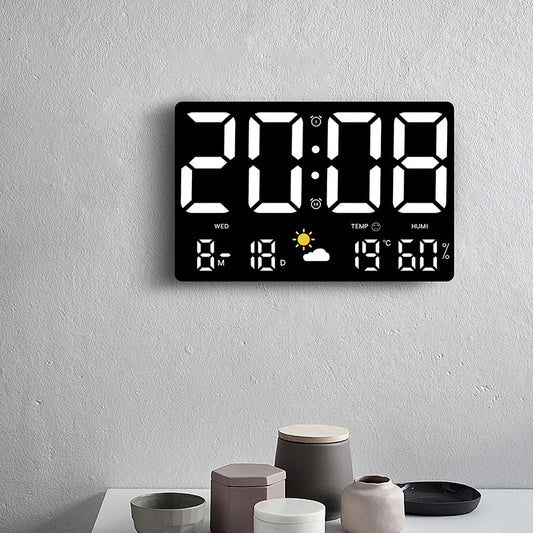 Horloge Murale digitale LED – Heure, Température & Météo