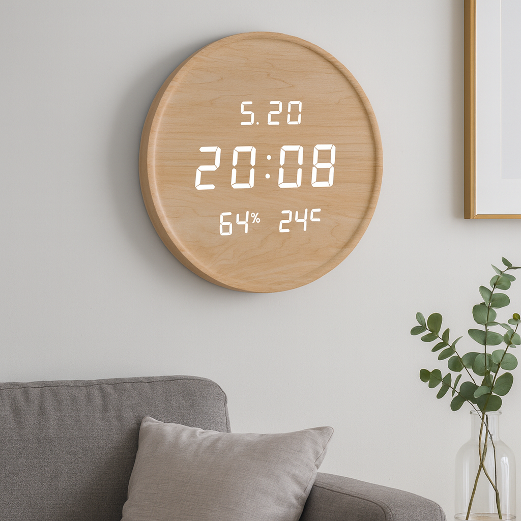 Horloge murale digitale en bois- Horloge numérique