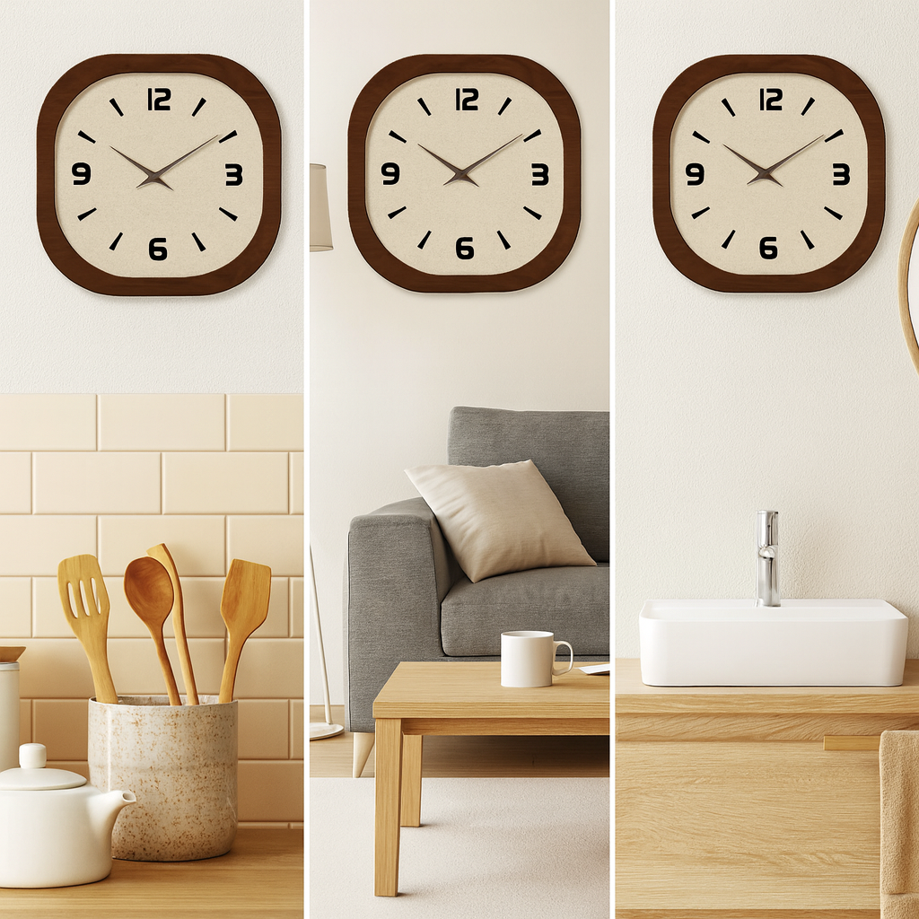 Horloge Murale Carrée Vintage en Bois – Silencieuse