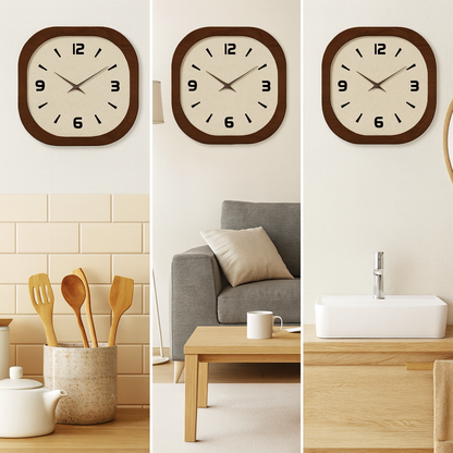 Horloge Murale Carrée Vintage en Bois – Silencieuse