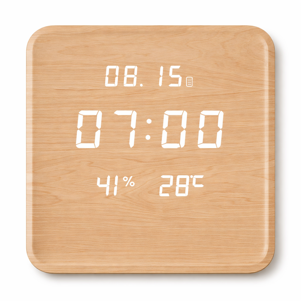 Horloge murale digitale en bois- Horloge numérique