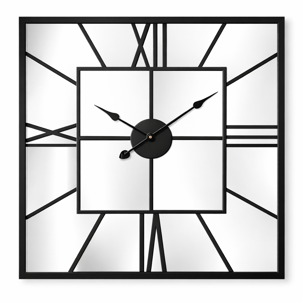 Grande Horloge Murale Miroir Carrée Design Moderne