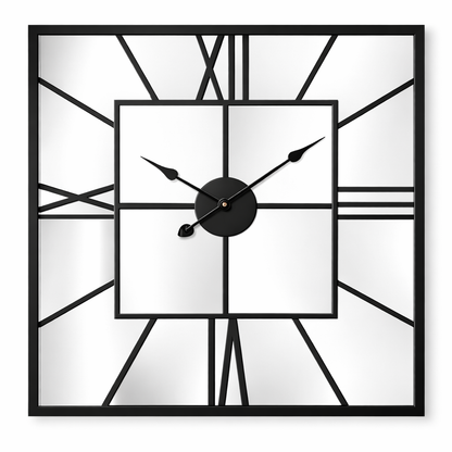 Grande Horloge Murale Miroir Carrée Design Moderne