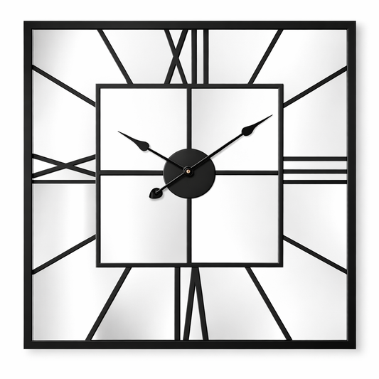 Grande Horloge Murale Miroir Carrée Design Moderne