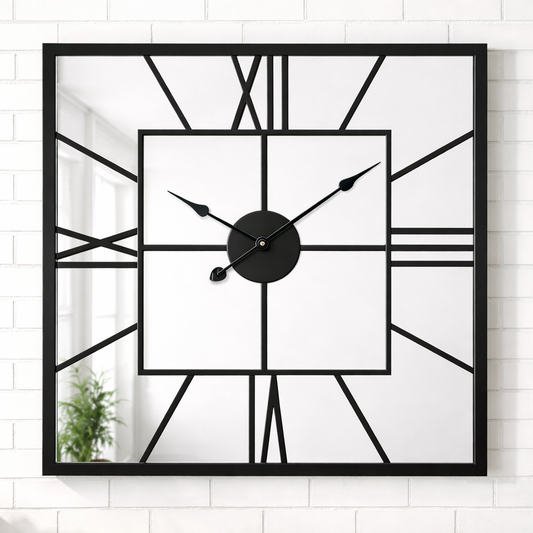 Grande Horloge Murale Miroir Carrée Design Moderne