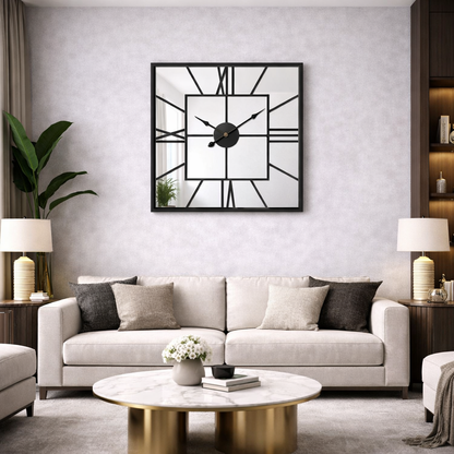 Grande Horloge Murale Miroir Carrée Design Moderne