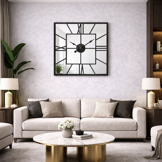 Grande Horloge Murale Miroir Carrée Design Moderne
