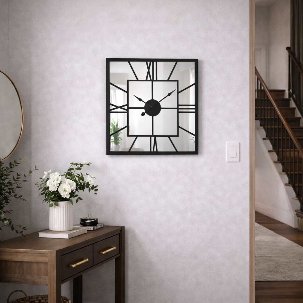 Grande Horloge Murale Miroir Carrée Design Moderne