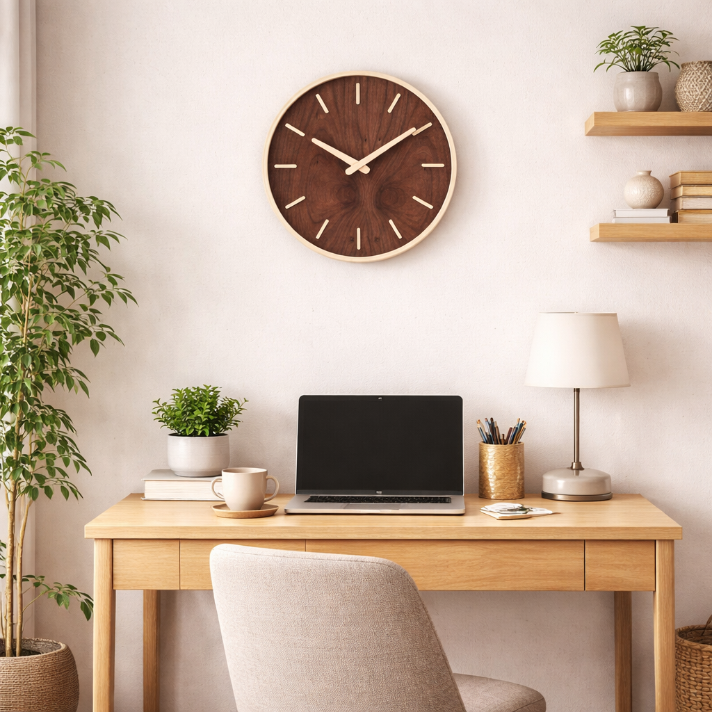 Horloge Murale en Bois de Noyer- Design Scandinave