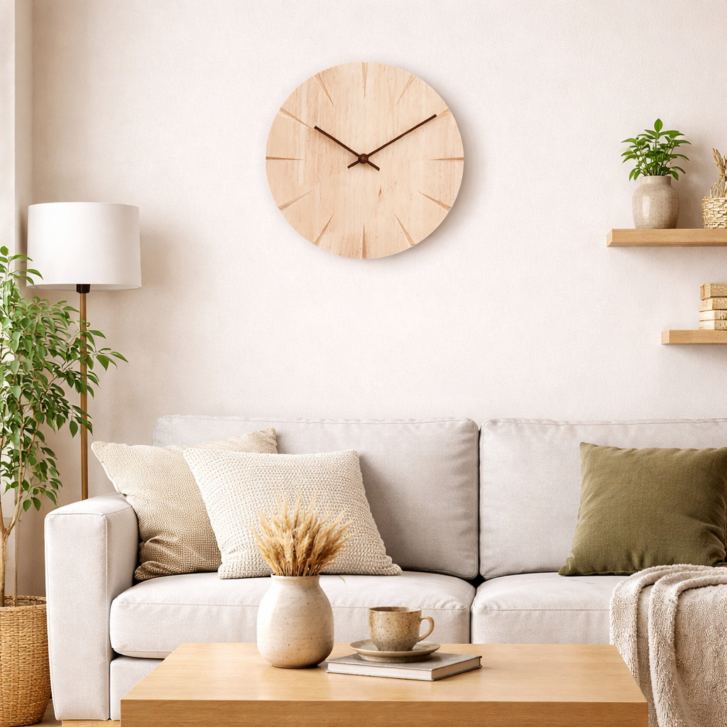 Horloge Murale Silencieuse en Bois Sculpté