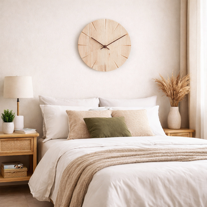 Horloge Murale Silencieuse en Bois Sculpté