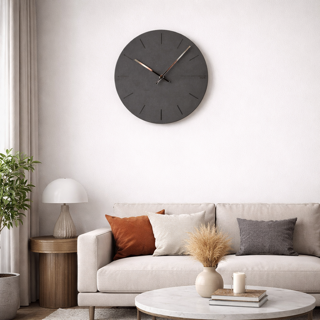 Horloge Murale Minimaliste en Bois – Effet Béton