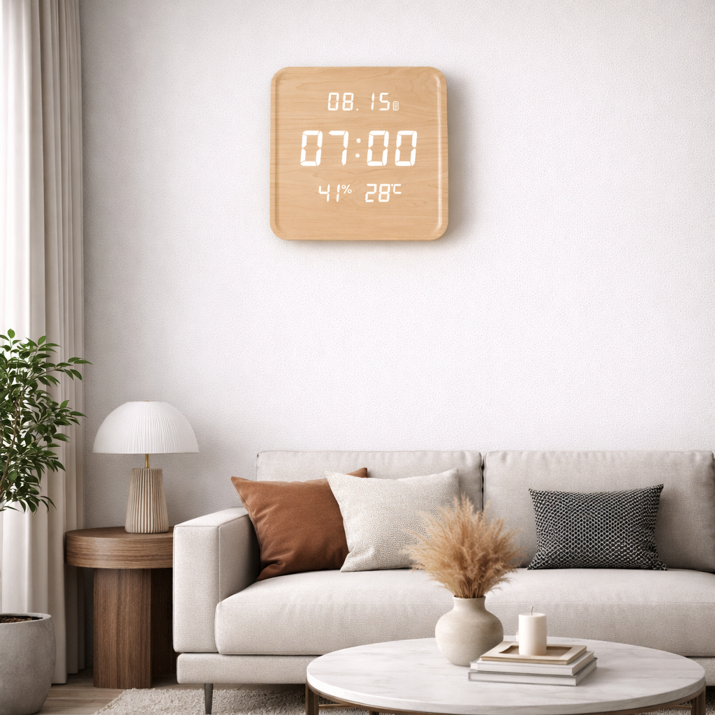 Horloge murale digitale en bois- Horloge numérique