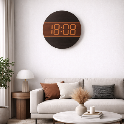 Horloge Murale digitale LED en Bois-  Numérique