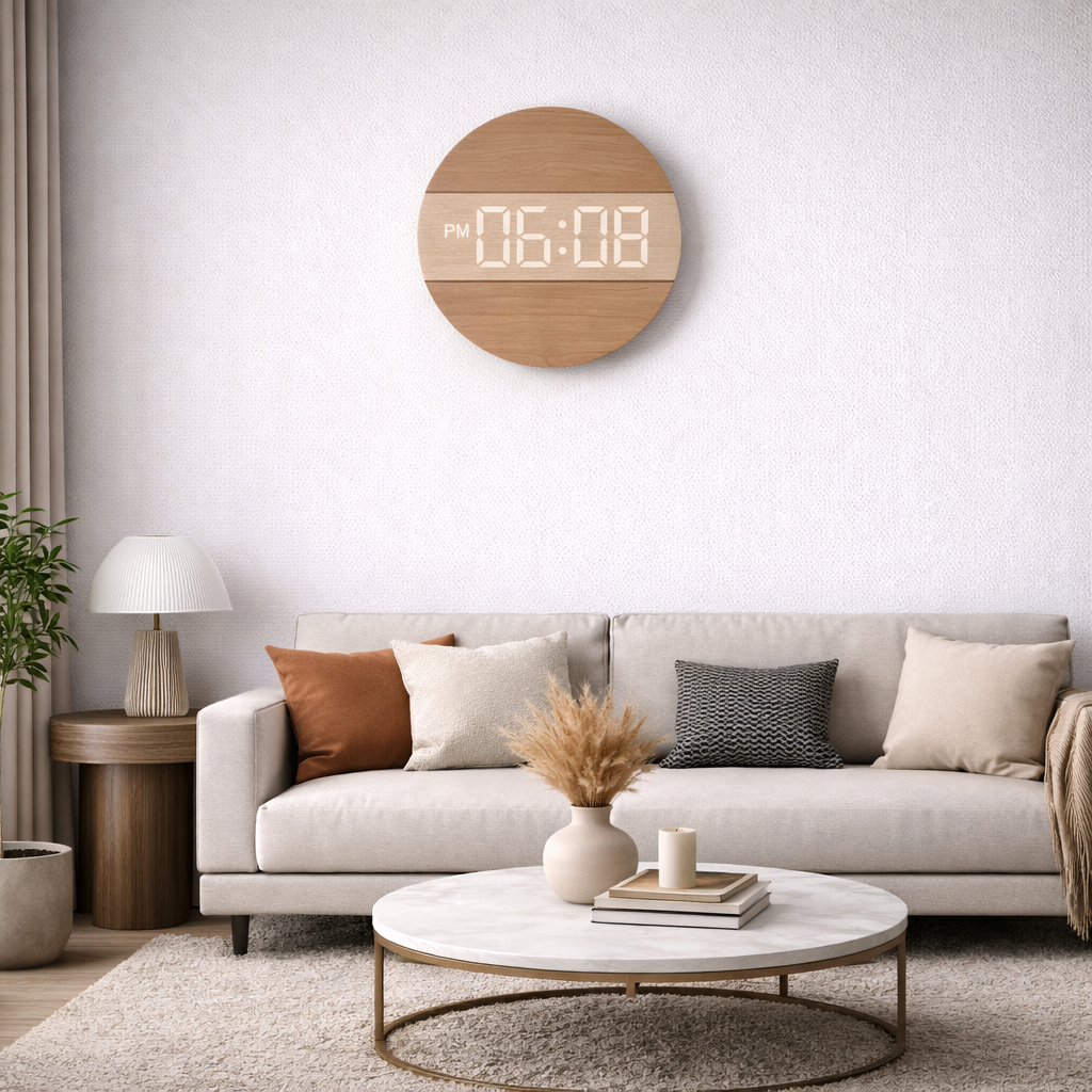 Horloge Murale digitale LED en Bois-  Numérique