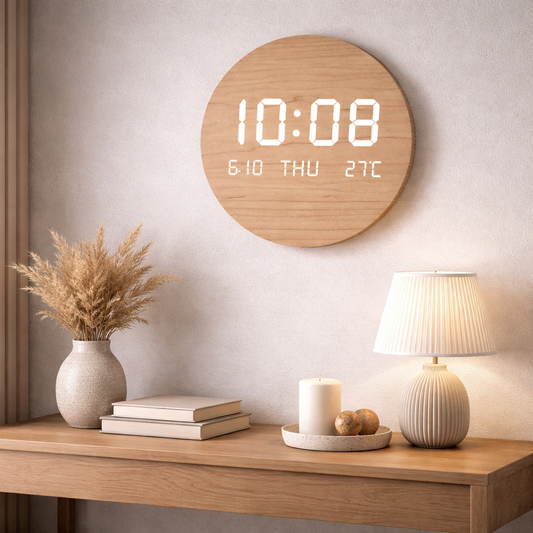 Horloge Murale digitale LED en Bois – Design Minimaliste