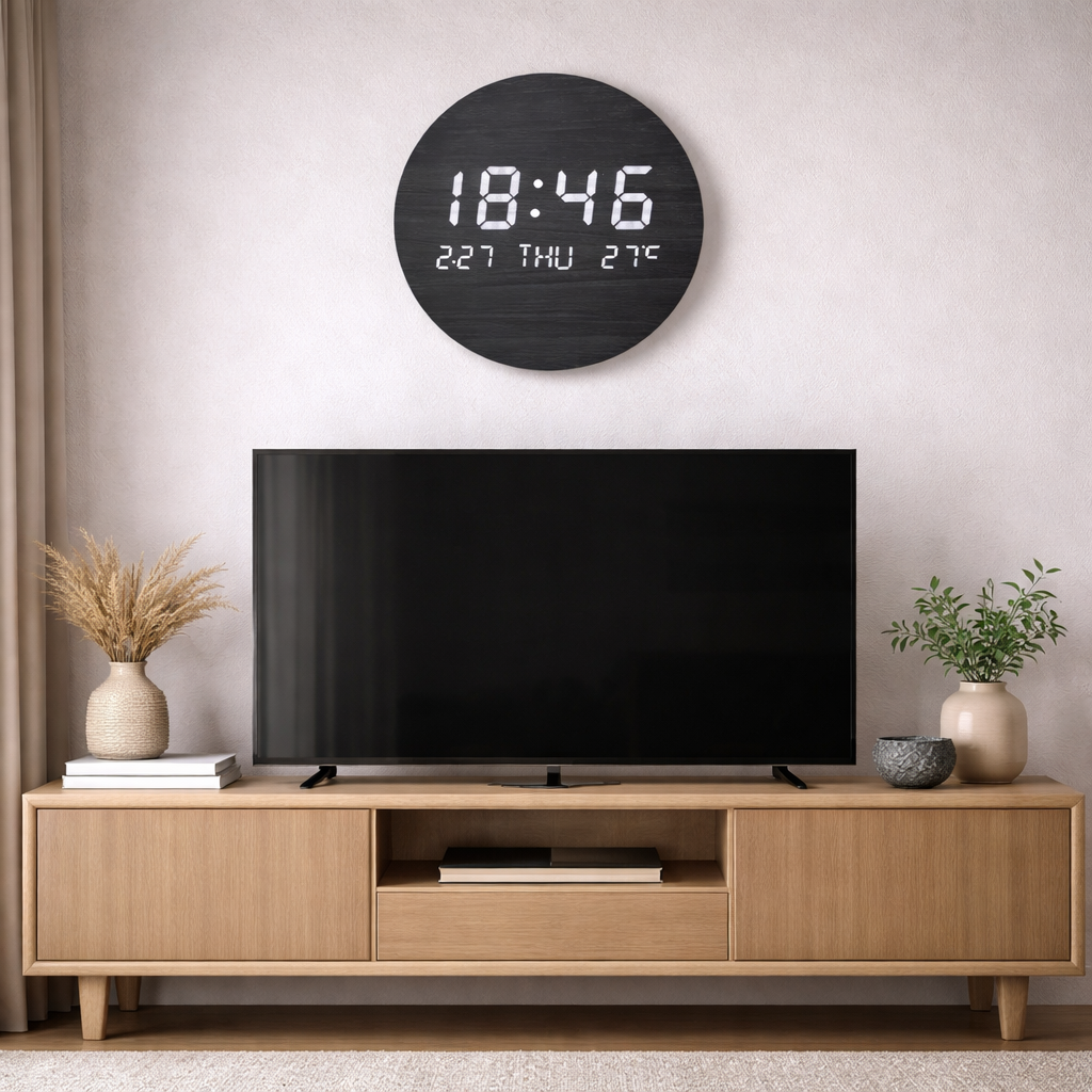 Horloge Murale digitale LED en Bois – Design Minimaliste