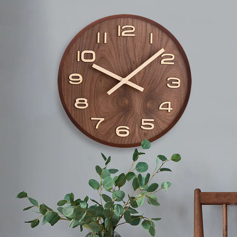 Horloge Murale en Bois de Noyer- Design Scandinave
