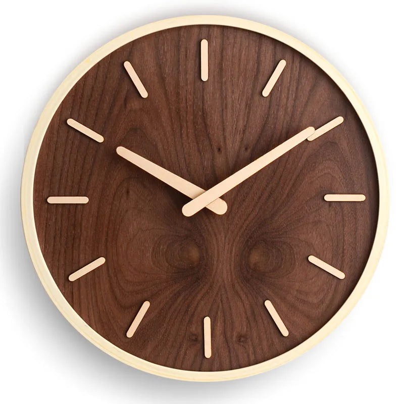 Horloge Murale en Bois de Noyer- Design Scandinave