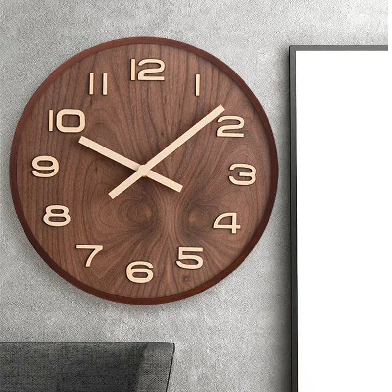Horloge Murale en Bois de Noyer- Design Scandinave