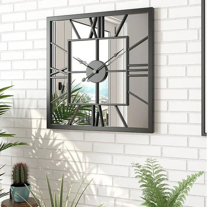 Grande Horloge Murale Miroir Carrée Design Moderne