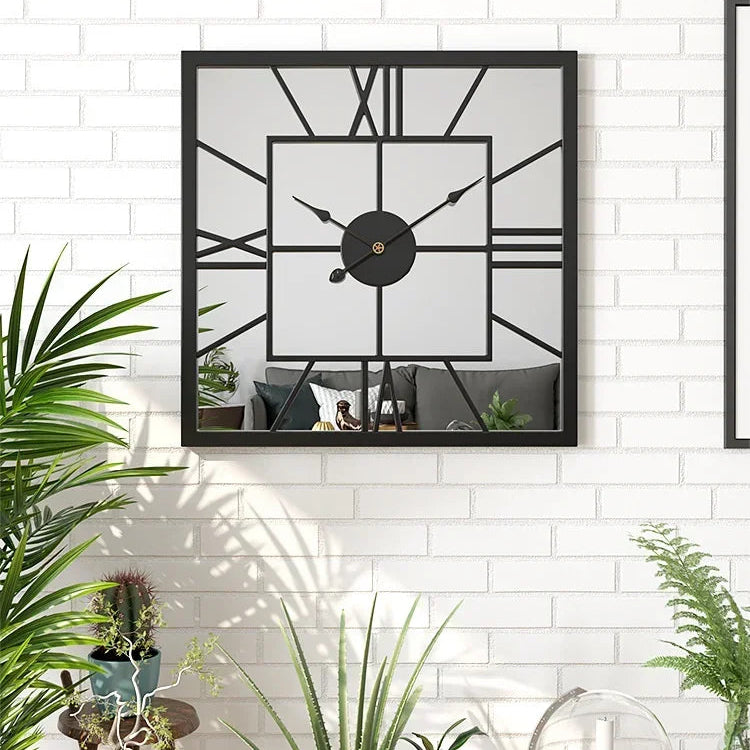 Grande Horloge Murale Miroir Carrée Design Moderne