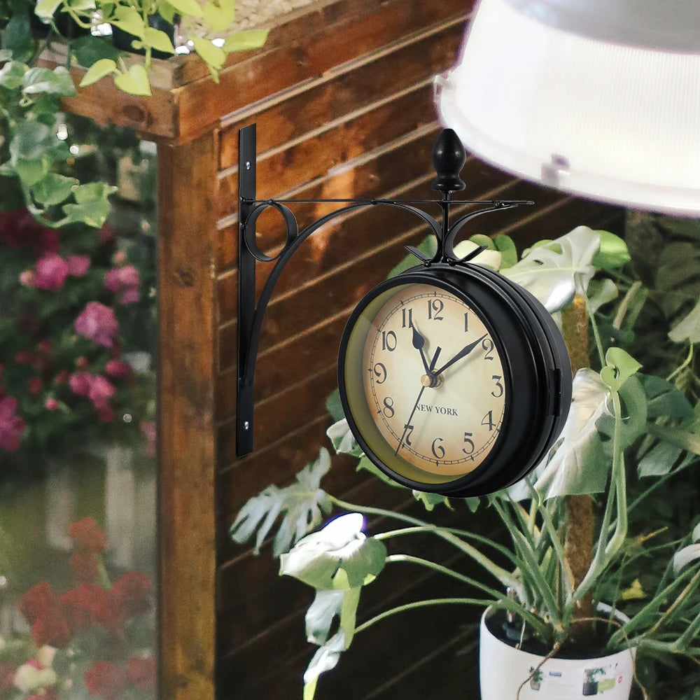 Horloge Murale Vintage Double Face – Style Gare Ancienne, Décorative