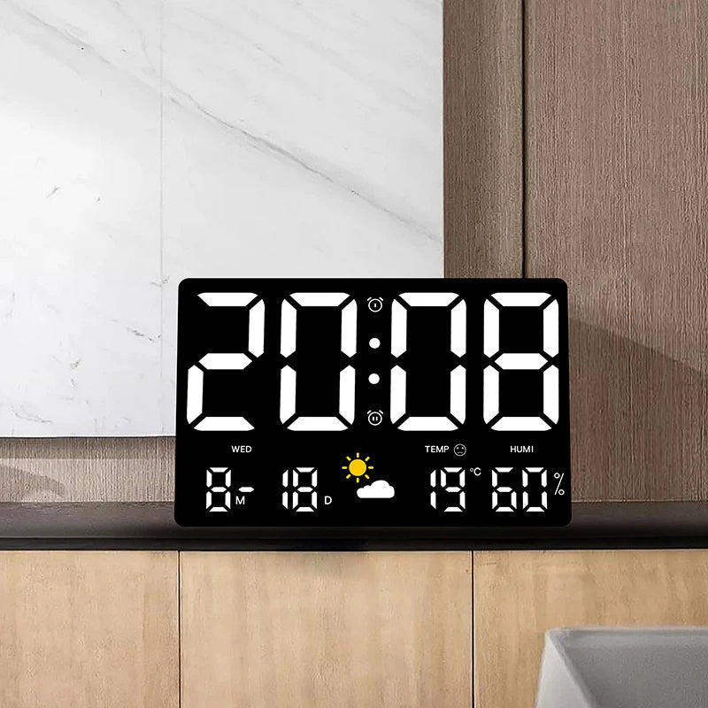 Horloge Murale digitale LED – Heure, Température & Météo