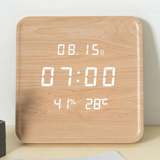 Horloge murale digitale en bois- Horloge numérique
