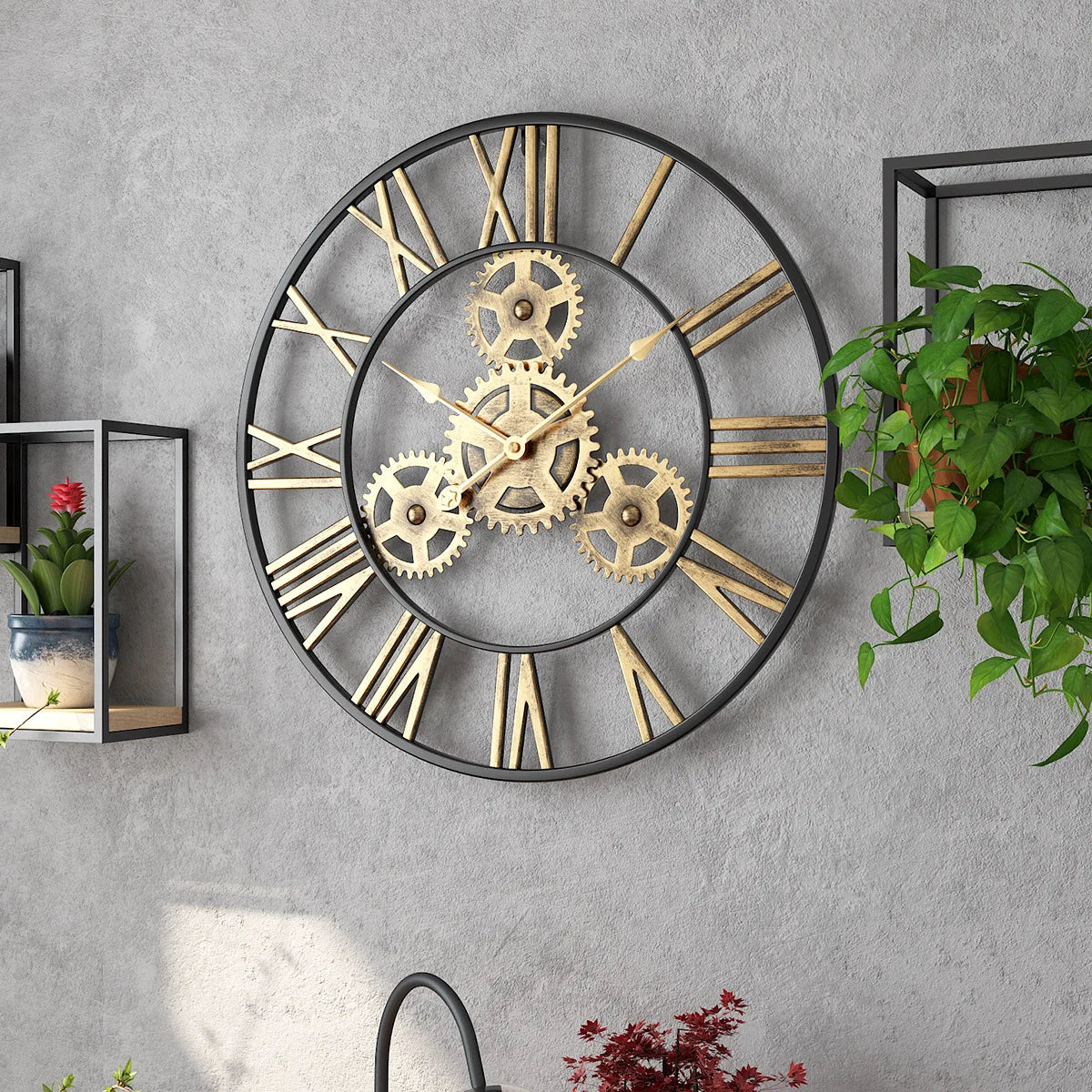 Horloge Murale Vintage Engrenages- Décoration Murale Rétro Élégante