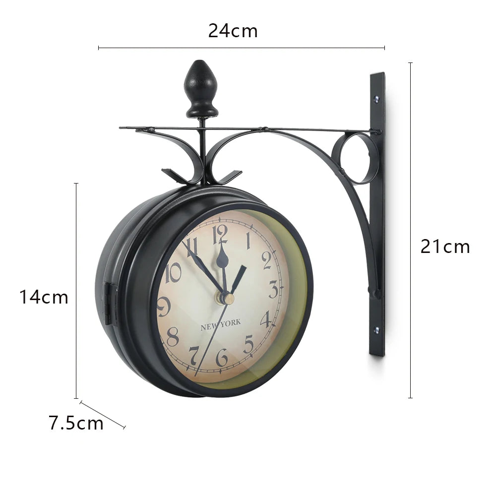 Horloge Murale Vintage Double Face – Style Gare Ancienne, Décorative