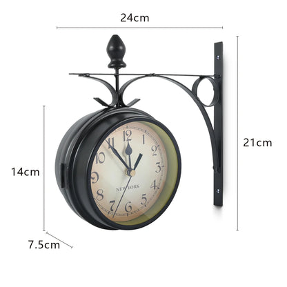 Horloge Murale Vintage Double Face – Style Gare Ancienne, Décorative