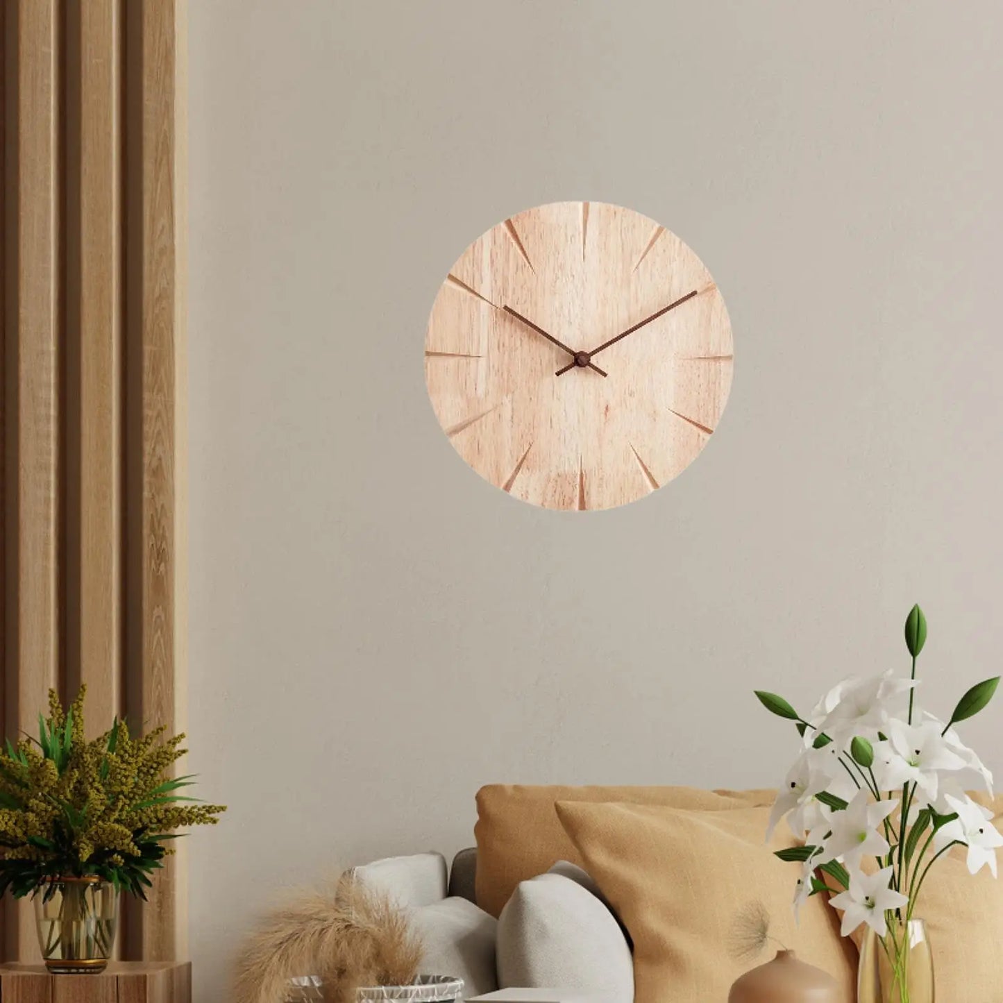 Horloge Murale Silencieuse en Bois Sculpté
