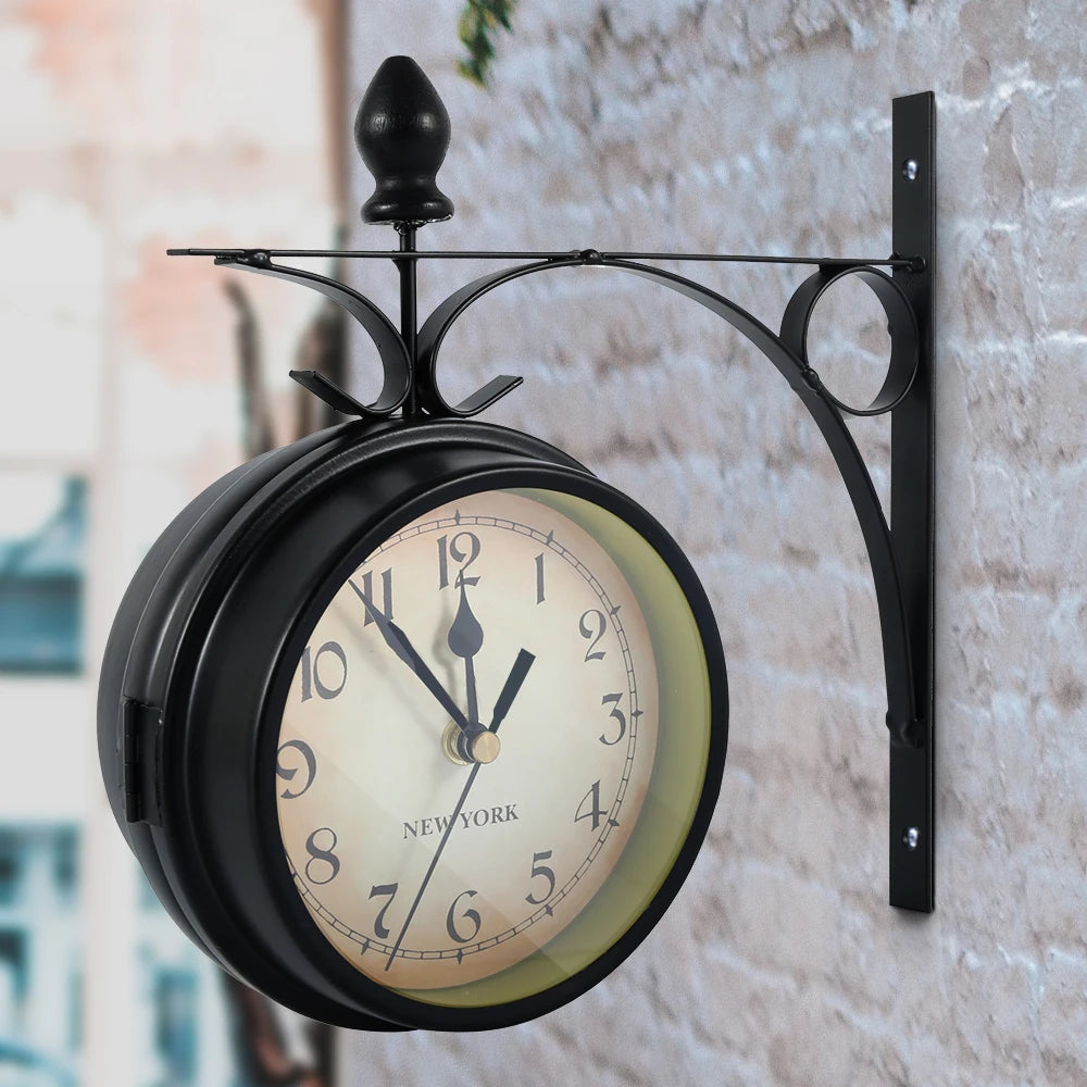 Horloge Murale Vintage Double Face – Style Gare Ancienne, Décorative
