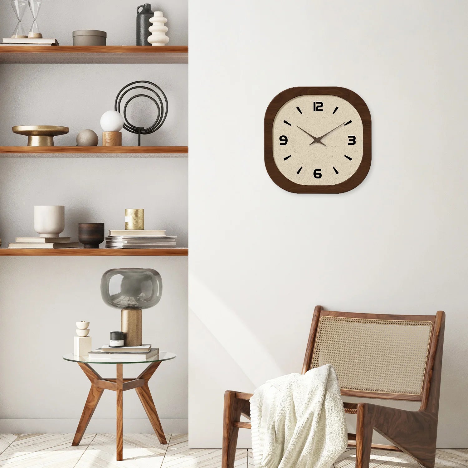 Horloge Murale Carrée Vintage en Bois – Silencieuse