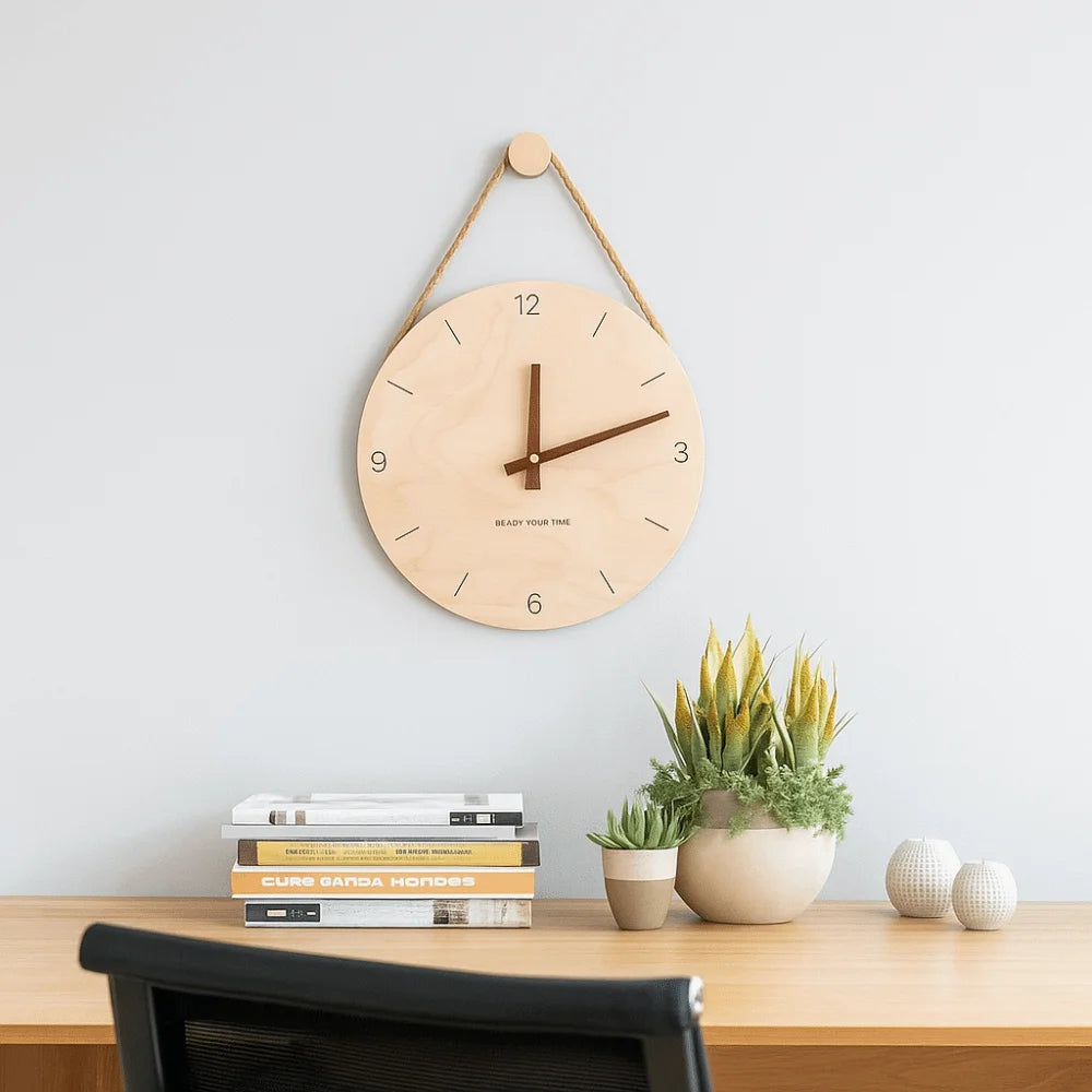 Horloge Murale silencieuse en Bois de Bouleau