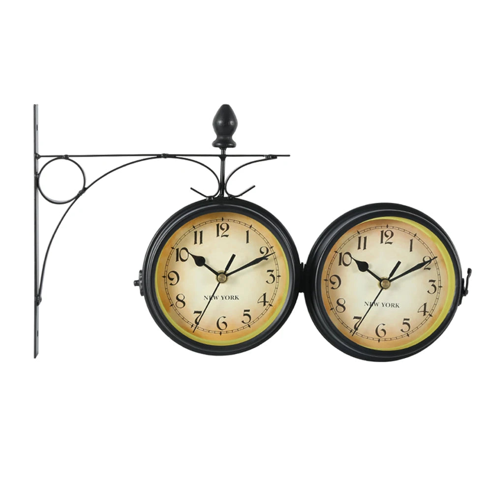 Horloge Murale Vintage Double Face – Style Gare Ancienne, Décorative