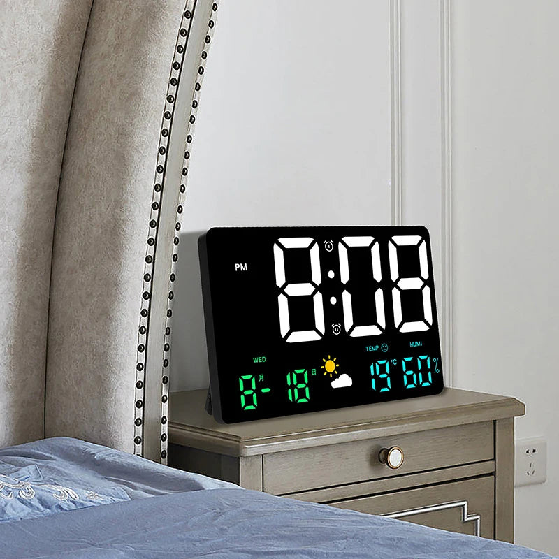 Horloge Murale digitale LED – Heure, Température & Météo