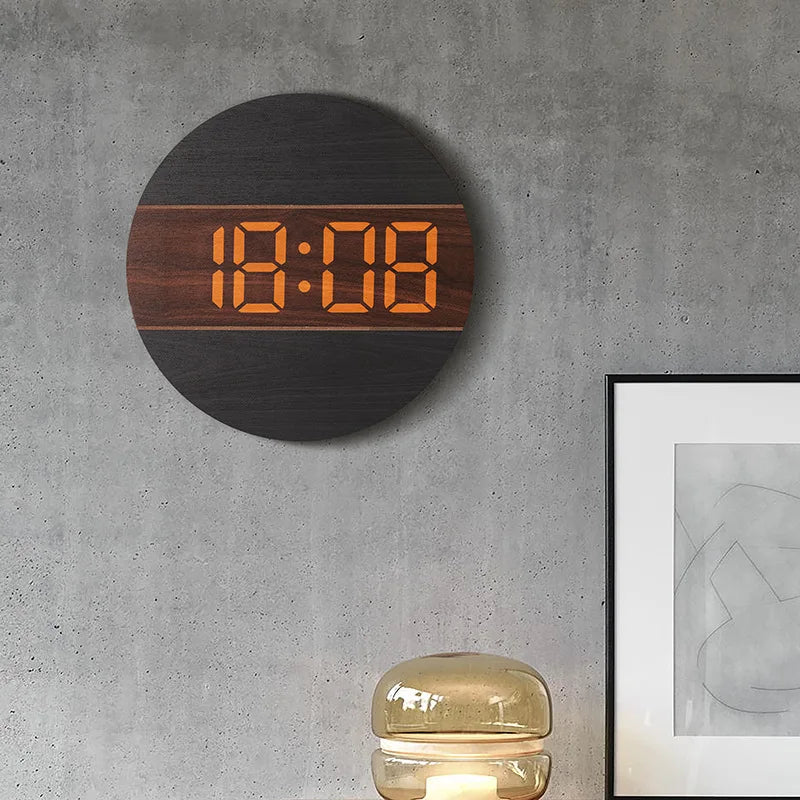 Horloge Murale digitale LED en Bois-  Numérique