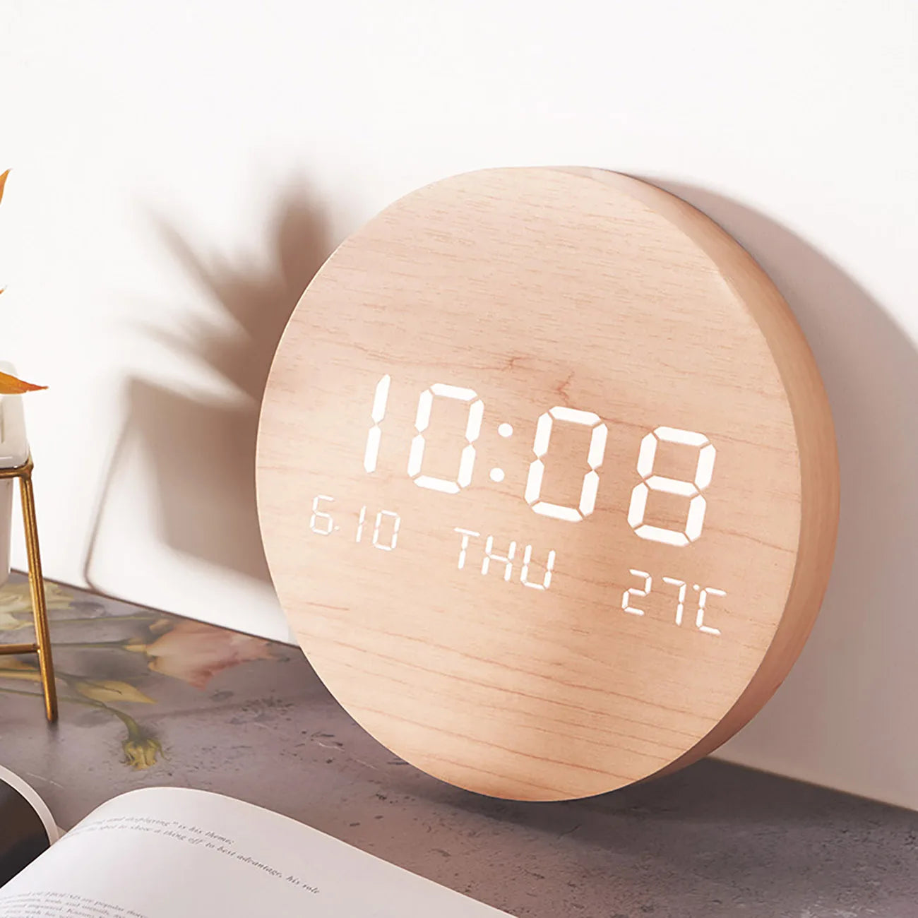Horloge Murale digitale LED en Bois – Design Minimaliste