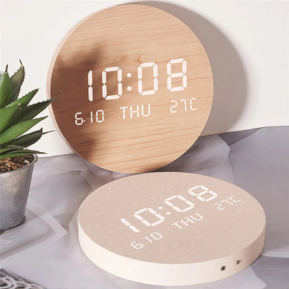 Horloge Murale digitale LED en Bois – Design Minimaliste