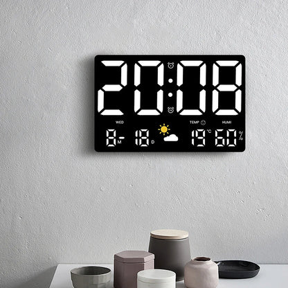 Horloge Murale digitale LED – Heure, Température & Météo