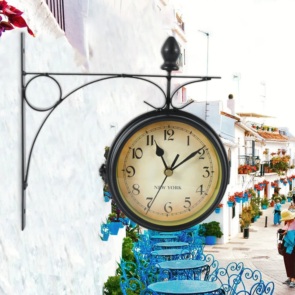 Horloge Murale Vintage Double Face – Style Gare Ancienne, Décorative