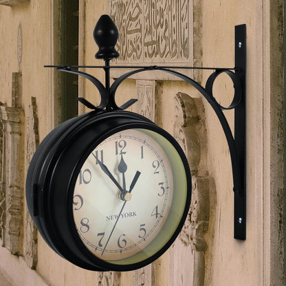 Horloge Murale Vintage Double Face – Style Gare Ancienne, Décorative