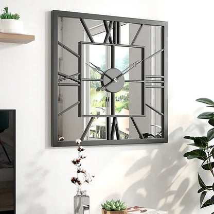 Grande Horloge Murale Miroir Carrée Design Moderne