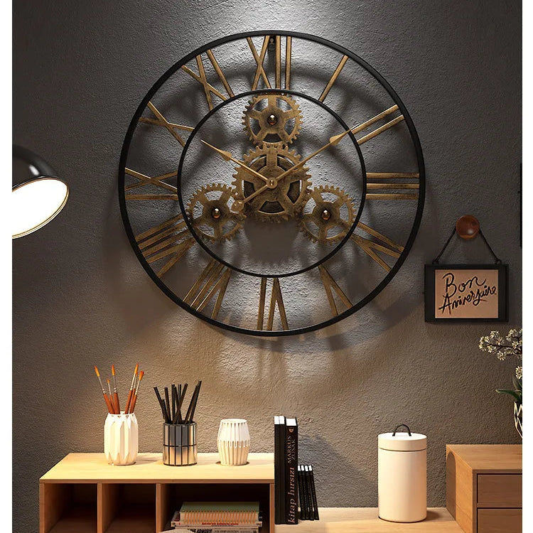 Horloge Murale Vintage Engrenages- Décoration Murale Rétro Élégante