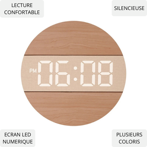 Horloge Murale digitale LED en Bois-  Numérique